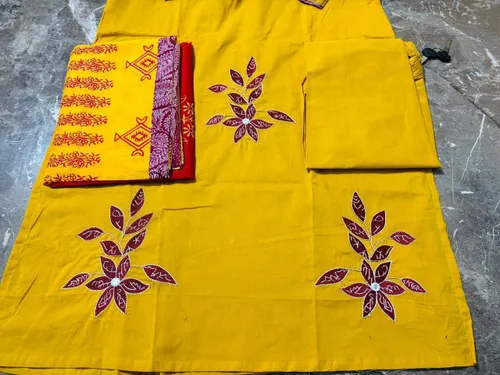 Elegant Floral Embroidered Pure Cotton Kurti Set with Matching Dupatta